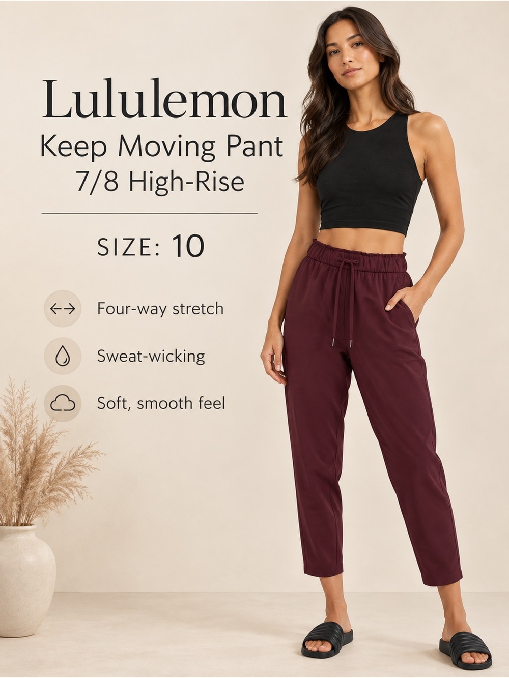 Lululemon‎ Keep Moving 7/8 High-Rise Pant Cassis Burgundy Size 10